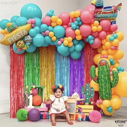 Image of KatchOn, XtraLarge Rainbow Streamers - 3.2 x 8. Ft, 2 Pcs | Multicolor Fringe Curtain for Fiesta Party, Hawaiian, Luau, Unicorn Birthday Decorations | Rainbow Backdrop for Back to School Decorations