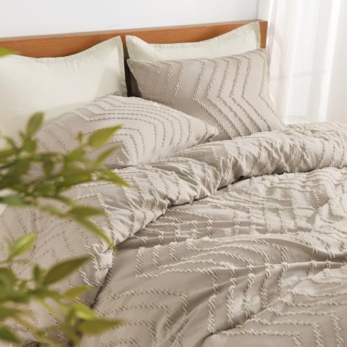 Image of Litanika Boho King Comforter Set, 3 Pcs Khaki Lightweight Bedding Set