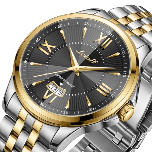 Image of Letoff Men's Analog Watch,Tool-Free Adjustable Clasp, Water Resistant 100ft, Roman Numeral Dial, Stainless Steel Case & Strap, Perfect for Business & Casual Wear