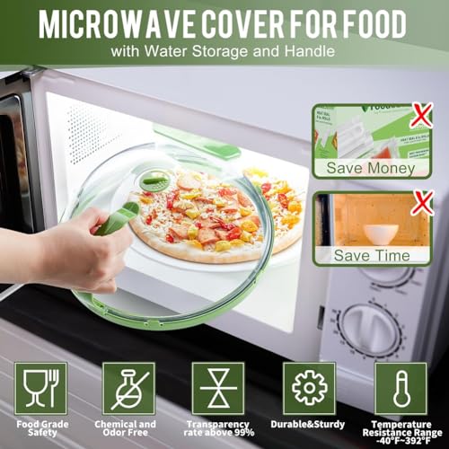 Cubierta para microondas alimentos salpicaduras transparente tapa 10 pulgadas asa resistente calor 2