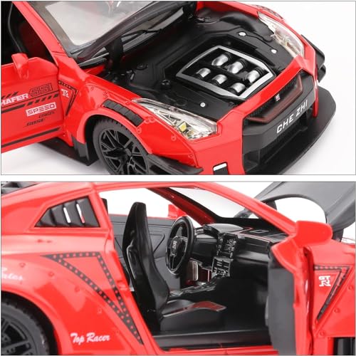 Image of 1 /24 Scale Compatible for Nissan GTR Model Car Toy, Zinc Alloy Pull Back Toy car with Sound and Light for Kids Boy Girl Gift (Red)