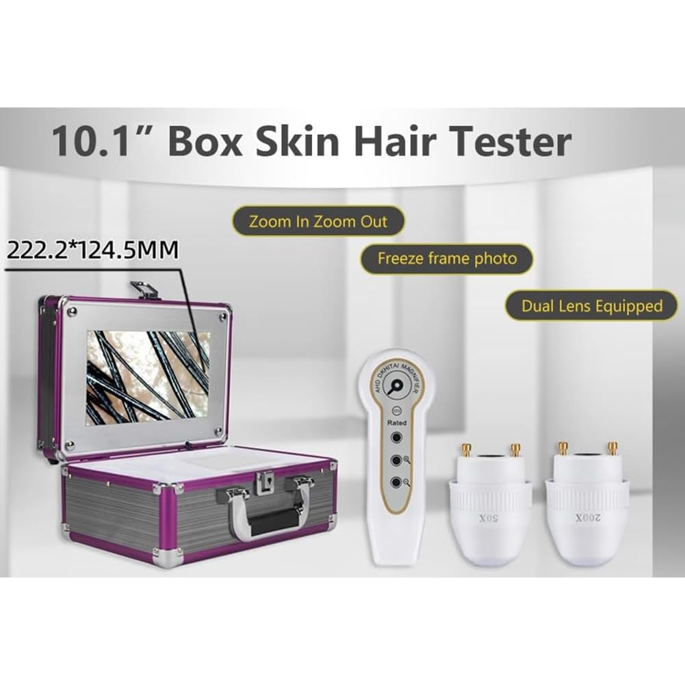 Detector de Piel capilar, Analizador de Cabello y Piel, Analizador de Cabello de diagnóstico de Piel, Analizador de Cuero cabelludo de Piel de 10 Pulgadas, Lupa de Cabello 50X / 200X