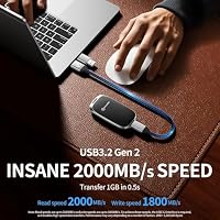 PHIXERO P20 2TB Portable SSD Up to 2000MB/s, USB 3.2 Gen 2X2 External Solid State Drive，USB C to C&A for Smartphone,Tablet,PC,Labtop (Black) – Ansicht 2