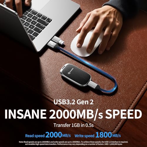 PHIXERO P20 外付けSSD 1TB USB3.2 Gen2x2 最大転送速度2050MB/秒 LEDインジケーター付き 2合1USB-Cケーブル付属 外付けポータブルSSD PS5 iPhone15/16 Pro Mac PC対応 黒