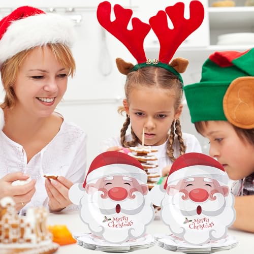 50pcs Christmas Paper Plates, 9.7inch Disposable Xmas Santa Party Plates for Dinner Dessert Cake Cookies Appetizer Salad Merry Christmas Dinnerware for Xmas Holiday Party Supplies Decorations – Image 6