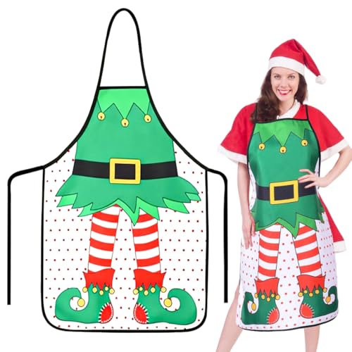 QIMMU Tablier de Noël,Tablier de Père Noël,Tablier de Cuisine,Tabliers de Cuisine de Noël,Tabliers Vert de noël,Parfait pour les pâtisseries de noël, les fêtes culinaires et comme cadeau. (Vert)