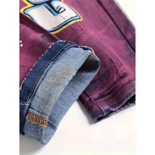 Men's Washed Printed Ripped Denim Jeans4