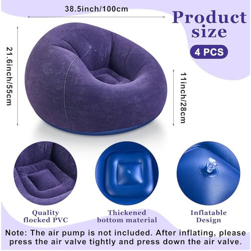 Image of Realspring Inflatable Bean Bag Chairs Outdoor Blow up Camping Chairs Inflatable Lazy Sofa Folding Portable Bean Bag Loungers Couch for Movie Night(Blue,4 Pcs)