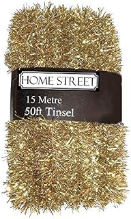 Homestreet Extra Long Tinsel 15 metre, 50 foot,Very Long Christmas Tinsel in a choice of Red, Silver or Gold Xmas Decoration (1GOLD)