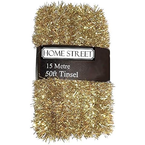 Homestreet Extra Long Tinsel 15 metre, 50 foot,Very Long Christmas Tinsel in a choice of Red, Silver or Gold Xmas Decoration (1GOLD) Cover