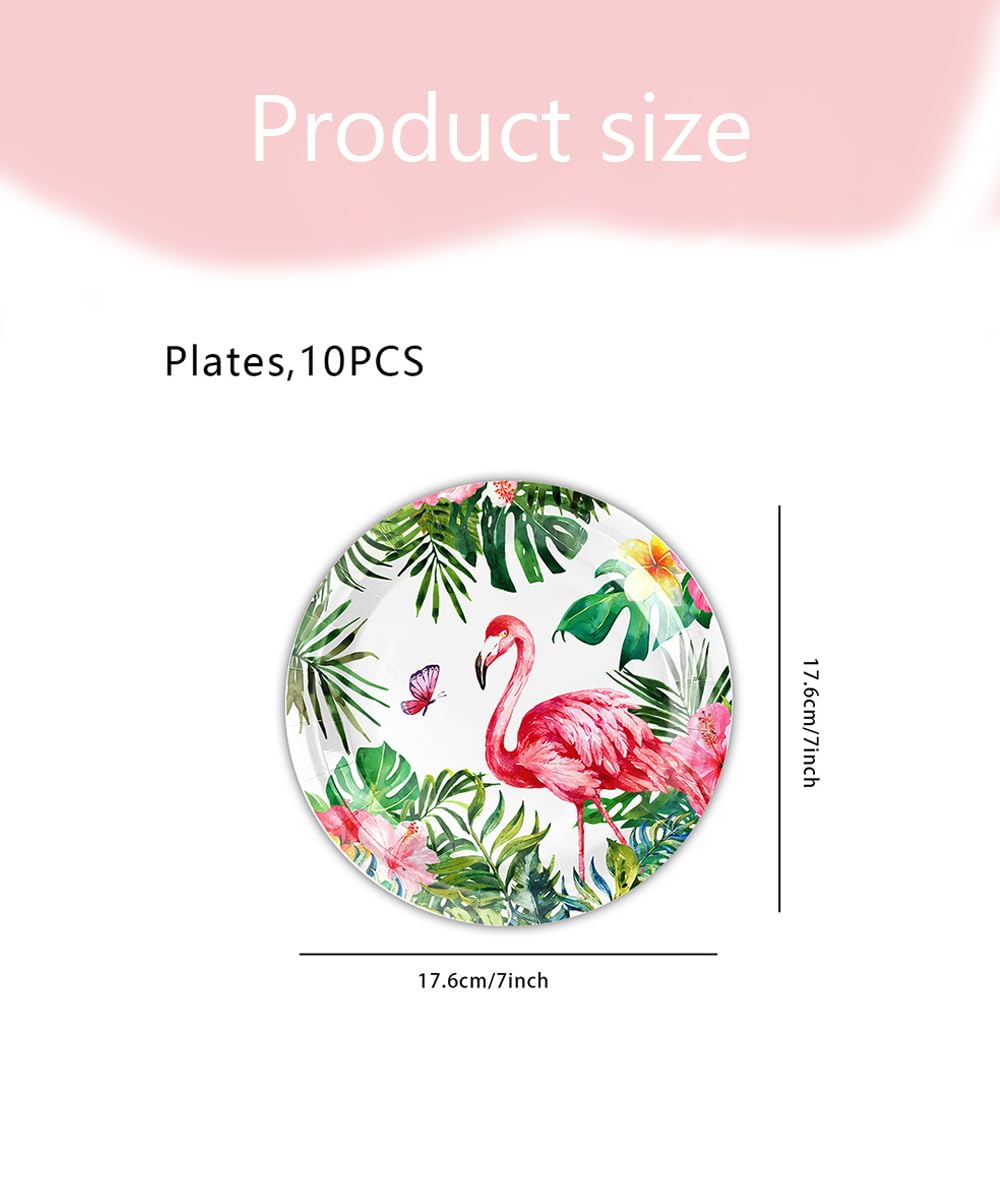 VGRDTW Hawaiian Party Decoration Set -10 Flamingo Plates, 20 Tissues, 1 Tablecloth, Suitable for Tropical Style Beach Parties - Image 3