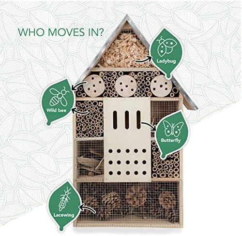 WILDLIFE FRIEND I Insect hotel XXL - with base 76cm & metal roof - Large, Untreated, Insect house for bees, ladybirds & butterflies I Bee hotel & Nesting aid
