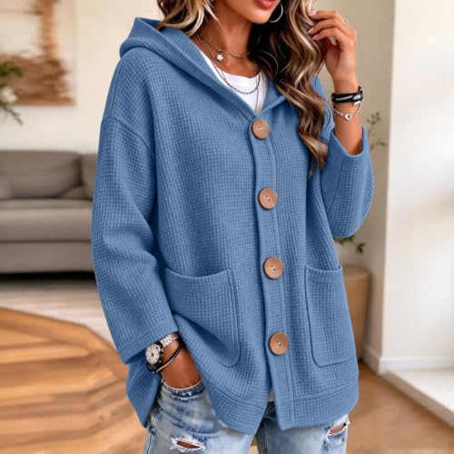 MaMiDay Waffle Cardigan Hoodie for Women Button Long Sleeve Baggy Loose - image 3