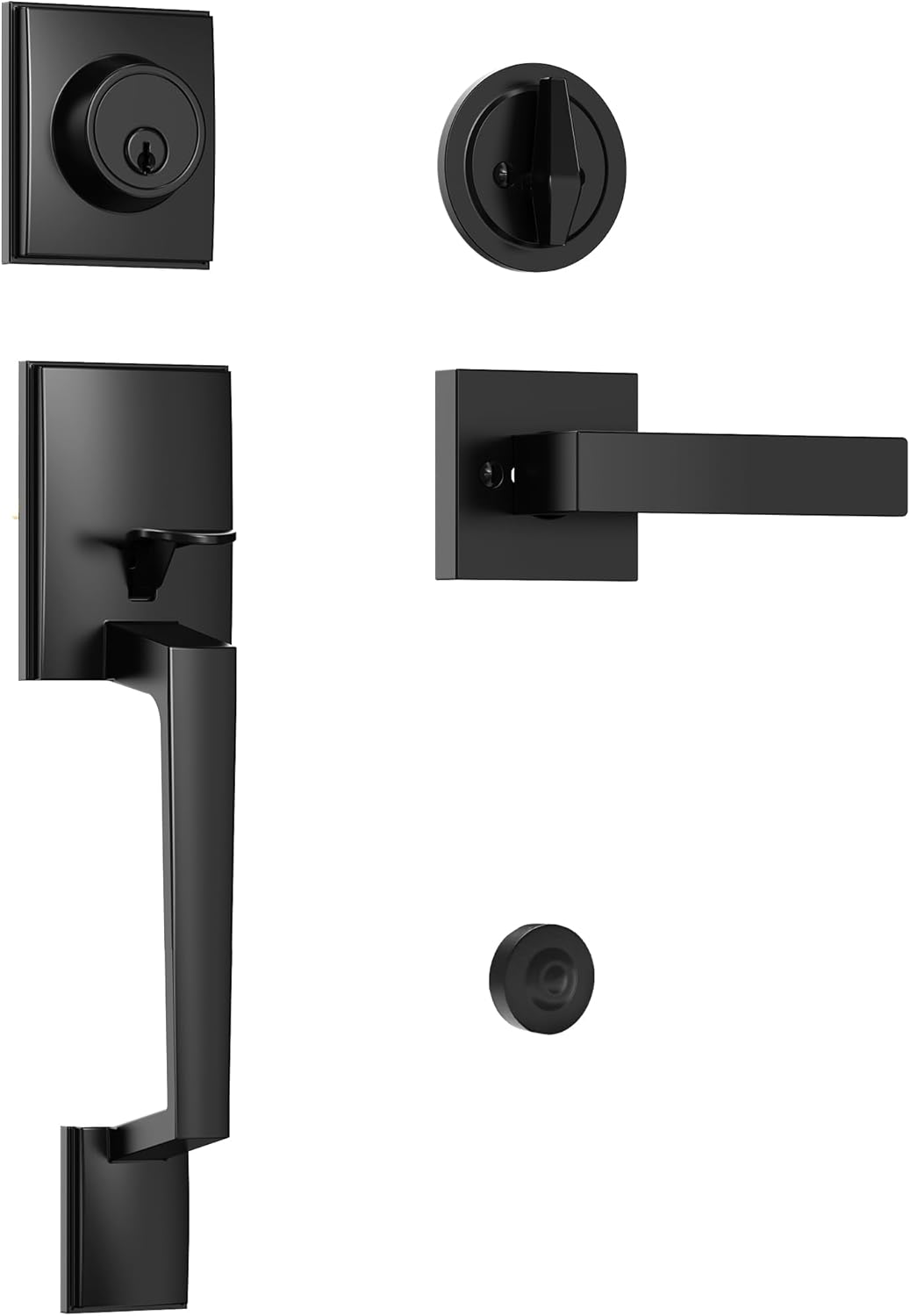 Kolet Front Door Lock Set, Front Door Handle and Deadbolt Set, Single Cyclinder Exterior Door Lock Set, Heavy Duty Zinc Alloy, Reversible for Right & Left Opening, Matte Black