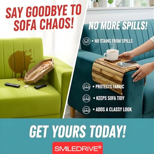 Image of SMILEDRIVE Sofa Armrest Tray | Teakwood Cough Tray | 18x12 Inches - 1 Unit | Dining Table Mat Suitable for Food, Drinks, Snacks, Cups, Mugs | Water Resistant & Stain Proof | Made in India