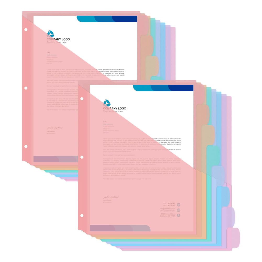 SUPERFINDINGS 16 Sheets 8-Tab Binder Divider with Front Pockets Letter Size Index Pockets Divider for 3 Ring Plastic Multicolor Dividers with Stickers for School Office and Home,28.6x25.5cm