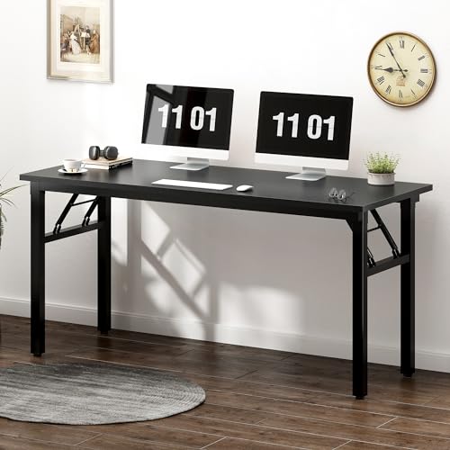 Image of Need Folding Desk, 54 inch Large Computer Desk for Home Office, No Install Needed Study Student Writing Table Desk Workstation, Black