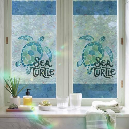 Película decorativa de ventana con tortuga azul miniatura 3