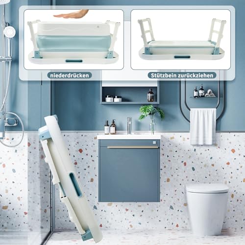 Faltbare Badewanne Erwachsene klappbare mobile bathtub für Badezimmer, Dusche und Balkon| Ideal für kleine Badezimmer Mit Seifenkorb, Nackenkissen, praktisch und tragbar (117, blau)