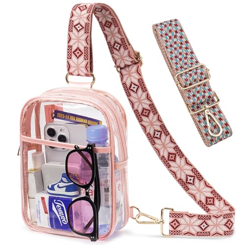 Image of 3 Pockets Clear Bag for Stadium Events with 2 Long Straps Sling Backpack Fanny Pack Concert Crossbody Purses for Women