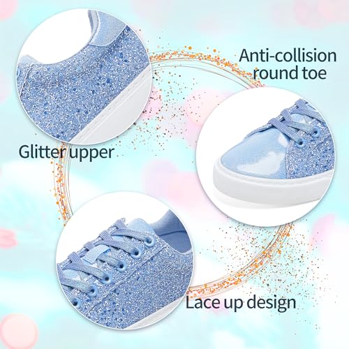 Image of AISFAES Glitter Sparkly Low Top Sequins Lace Up Tennis Shoes Comfort Bling Fashion Shiny Walking Shoes