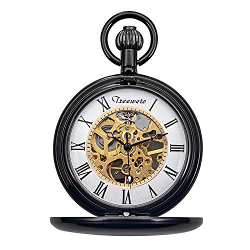 Reloj de bolsillo mecánico de dragón tallado con acabados negros de alta calidad