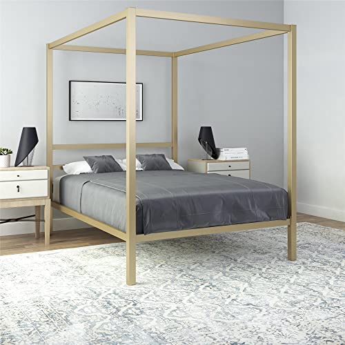 Dhp Modern Metal Canopy Platform Bed With Minimalist Headboard And Four Poster Design, Underbed Storage Space, No Box Spring Needed, Full, Gold #TOP2