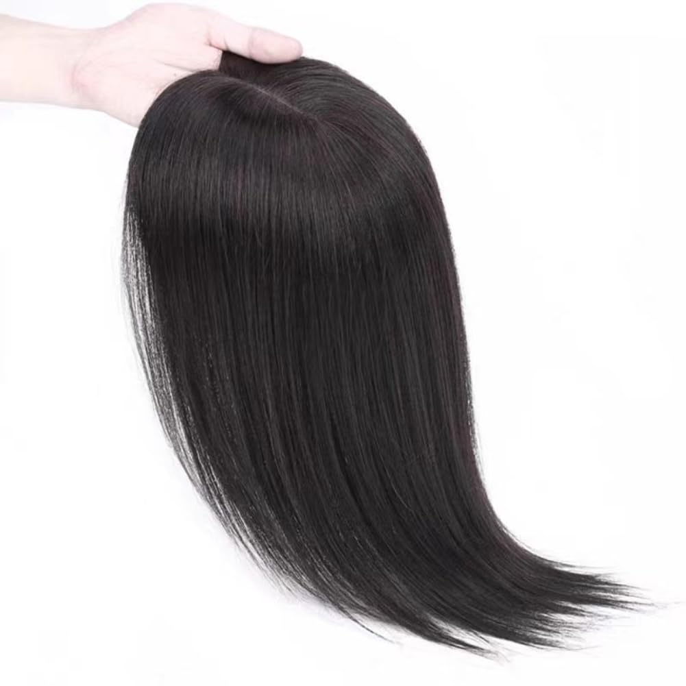 Hand Made Human Hair One-piece U Part Needle Clip in Hairpiece Straight Seamless Wiglet for Women Thin Hair (Natural black,10 * 12-20cm)