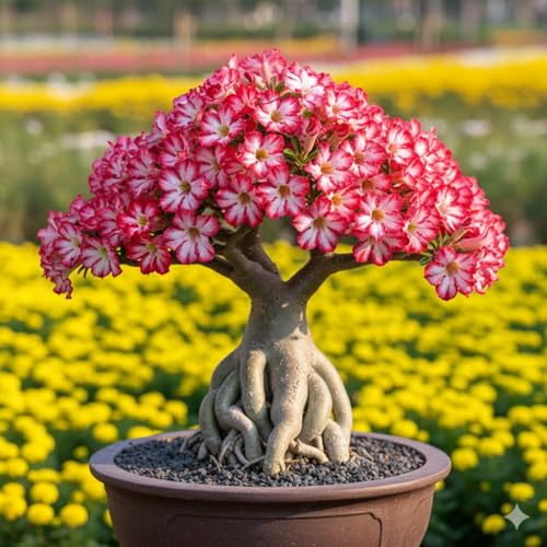 Desert Rose Adenium Live Plant, Hybrid Multicolour Grafted Desert Rose for Home Garden Indoor And Outdoor Without Pot (Pack Of 1)
