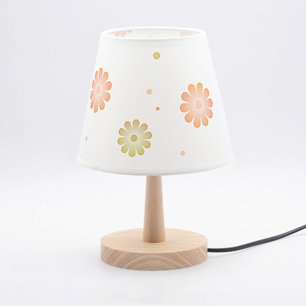 Kiven Small Bedside Table Lamp, Wood Color Table Light Fabric Table Lamp for Bedside Table,Kids Desk lamp （Sunflower）