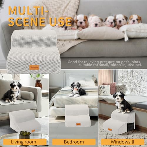 Image of Topmart High Density Foam Pet Steps 2 Tiers,11.8 inch High,Non-Slip Dog Stairs,Soft Foam Dog Ramp Ladder,Best for Injured,Older Cats,Pets with Joint Pain,Suitable for Low Sofas,Stairs,Lower Place