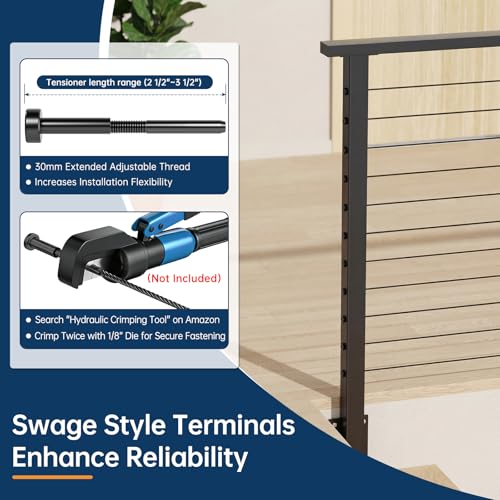 Image of Side Mount Cable Railing Post Kit for 36 inch Railing System (Post Body 44 inch), 3 Pack Black Side Mount Level Railing Post Kit, Space-Saving Fascia Mount Rail Post for Indoor Outdoor Deck DIY Length
