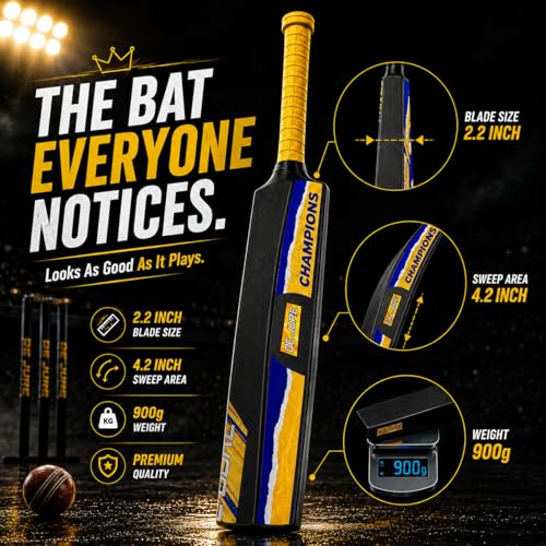 Image of De Jure Plastic Cricket Bat Full Size (34 inch X 4.2 inch inch) | Tennis Ball Cricket Bat for Men & Kids | Hard Turf Bat with Anti-Slip Rubber Grip Handle | Lightweight 900g for Indoor Outdoor Gully Cricket