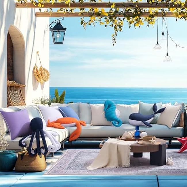 Phantoscope Outdoor Sea Horse Shaped Throw Pillow, Decorative Waterproof Pillows for Outdoor Patio Furniture, Beach Cushion Pillows, Lake Blue 23 x 9.5 Inches