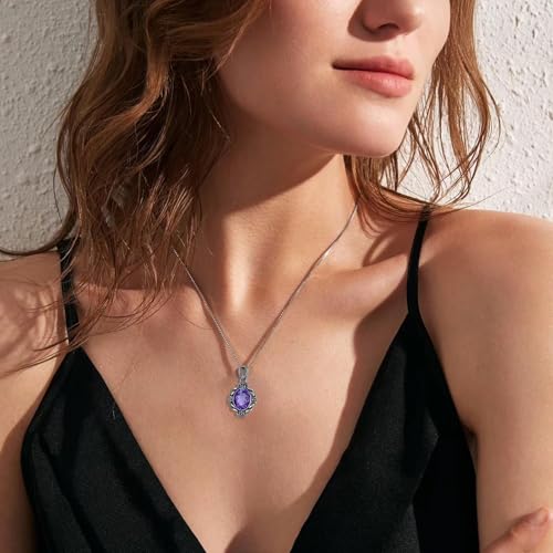 925 Sterling Silver Natural Amethyst Necklace for Women Oval Gemstone Birthstone Pendant for Her2