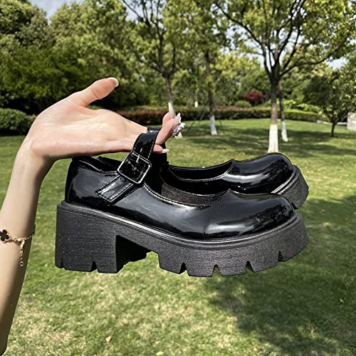 Mary Jane Shoes for Girls Princess Wedding Party Flower Girl School Shoes School Uniform Flats for Party (Color : Black, Size : 6.5-7 US)4