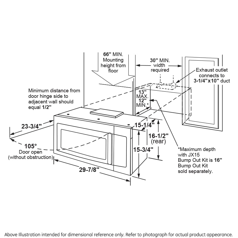 Image of GE 30 inch Over-the-Range Microwave, 1.6 Cu. Ft., 1000 Watts, 300 CFM Hood Vent, LED Lighting, Auto Defrost, Easy Mount Install, Stainless Steel, JVM3160RFSS