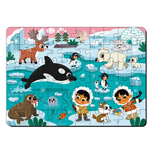 Image of Mini Leaves 60 Piece Puzzle for Kids & Adults - Polar Adventure Jigsaw - Fun & Challenging Wooden Floor Puzzle - Gift With Box - Safe & Durable Educational Toys