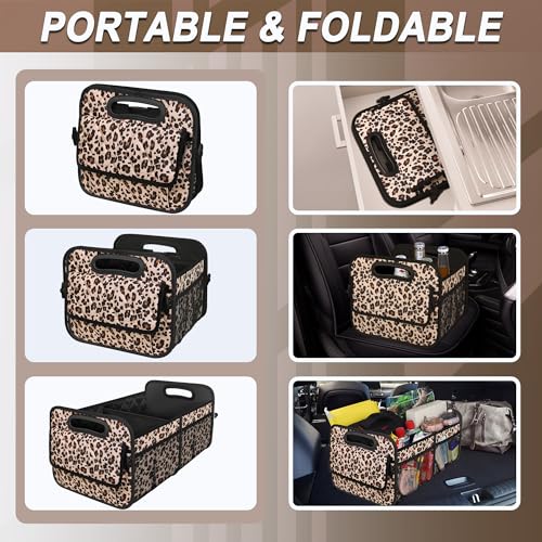 Image of Deosk Trunk Organizer for SUV, Car Organizers and Storage with Reinforced Handles, Car Accessories for Women /Men - Large, Leopard Print