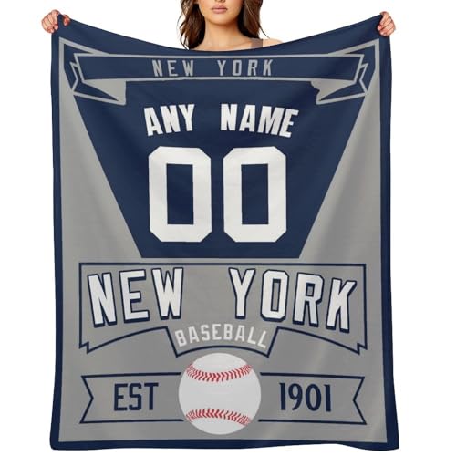 Custom Blanket for Baseball Fans Gift, City Flannel Throw Blankets Personalized Name & Number for Men Women Kids, Products Ships Next Day Printed in USA