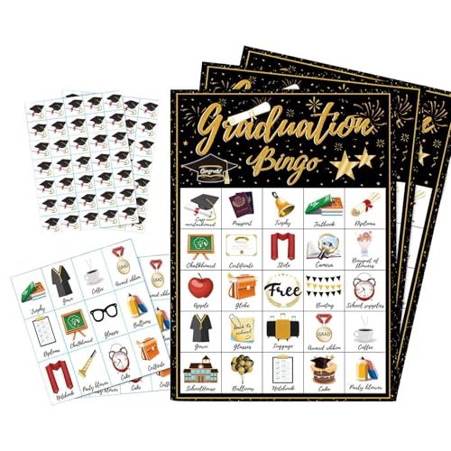 Genérico Cartas De Bingo De Graduación | Regalos De con 24 Participantes,Actividad para La Graduación | para Familia Compañeros de Clase Instituto Universidad