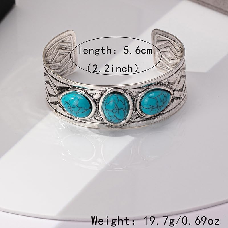 Bohemian Turquoise Cuff Bracelet for Women Vintage Chunky Boho Open Bangle Silver Turquoise Bracelet Adjustable Statement Birthday Wedding Party Jewelry - Image 5