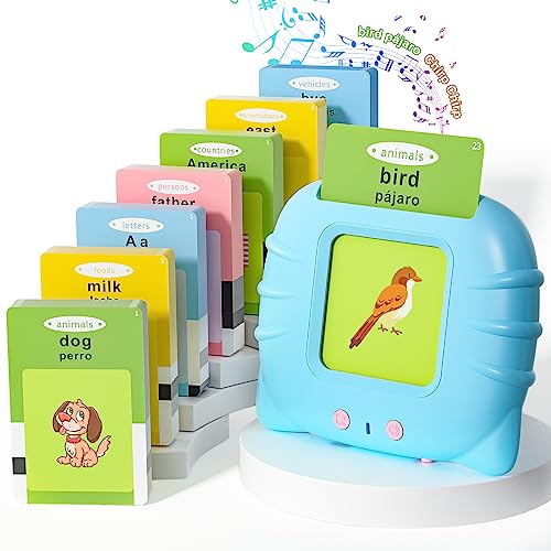 Image of Ednzion Bilingual Talking Flash Cards with 385 Sight Words (English/Spanish, Letters and Numbers), Montessori Educational Learning Interactive Toddler Toys, Speech Therapy Autism Sensory Toys, Blue