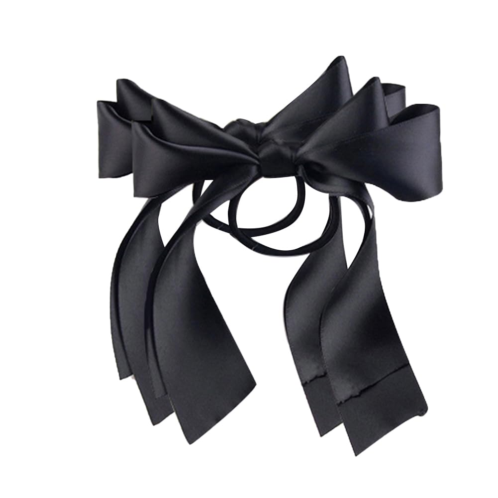 ZHOUBA 2 Pcs Ribbon Rope Bowknot Hair Ties Elastic Hair Band Girl Hair Accessories (Black)