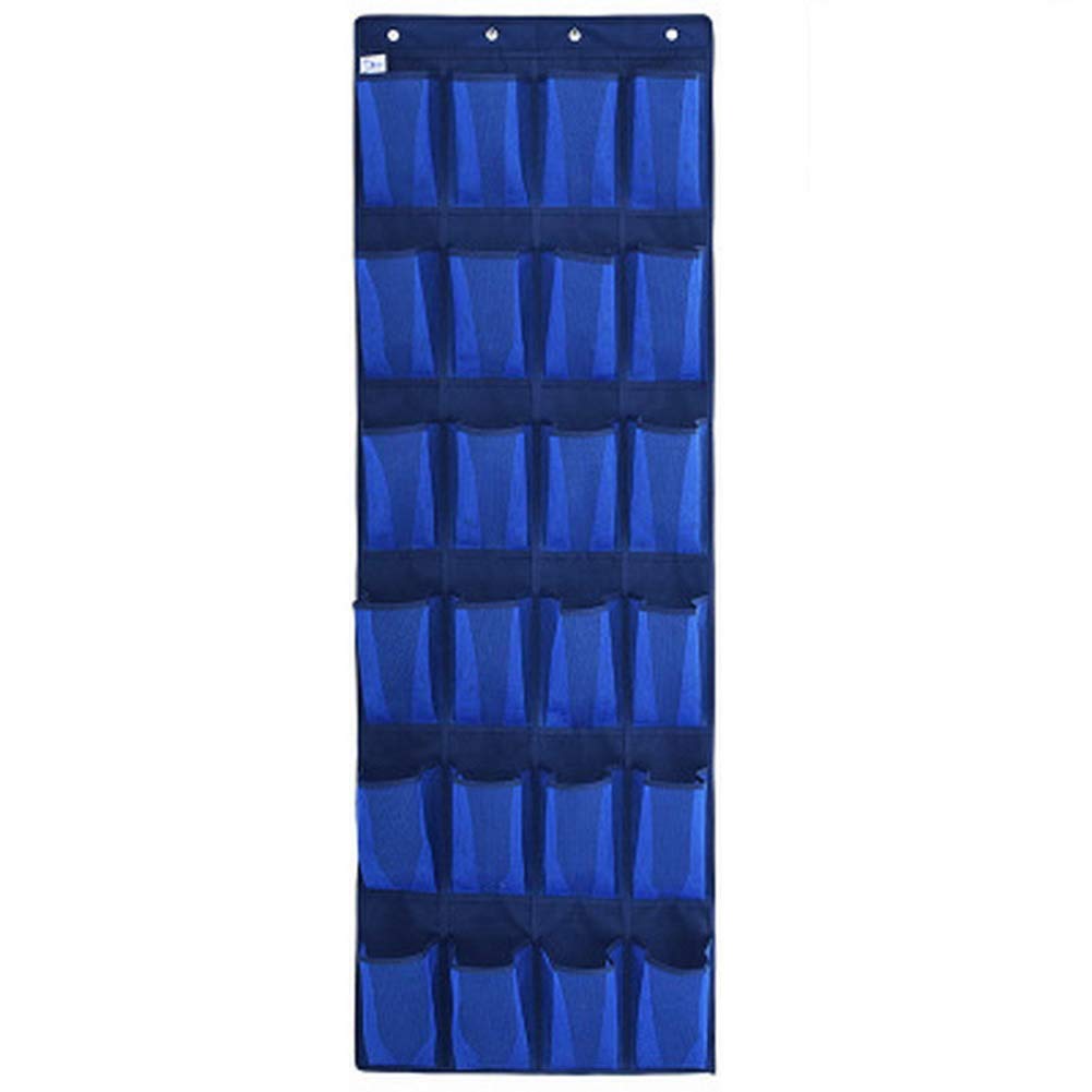 Hbwz 24 Pocket Clear Over The Door Shoe Pantry Closet Cabinet Organizer Rack 12 Pockets Non-Woven Door Storage Bag,Blue,24grid