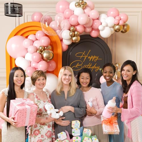 Image of Pink Gold Balloon Garland Kit 127PCS Bobo Pastel Pink Balloons for Birthday Wedding Engagements Graduation Baby Shower Anniversary Party Decorations