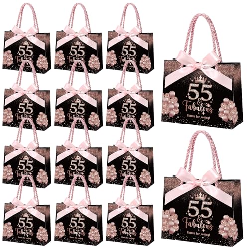 Clysee 25 Pcs Black and Rose Gold Mini 55th Birthday Gift Bags with Handles