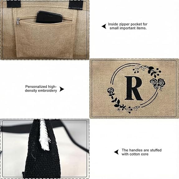 Bolsa tote de lona grande con letra impresa miniatura 6