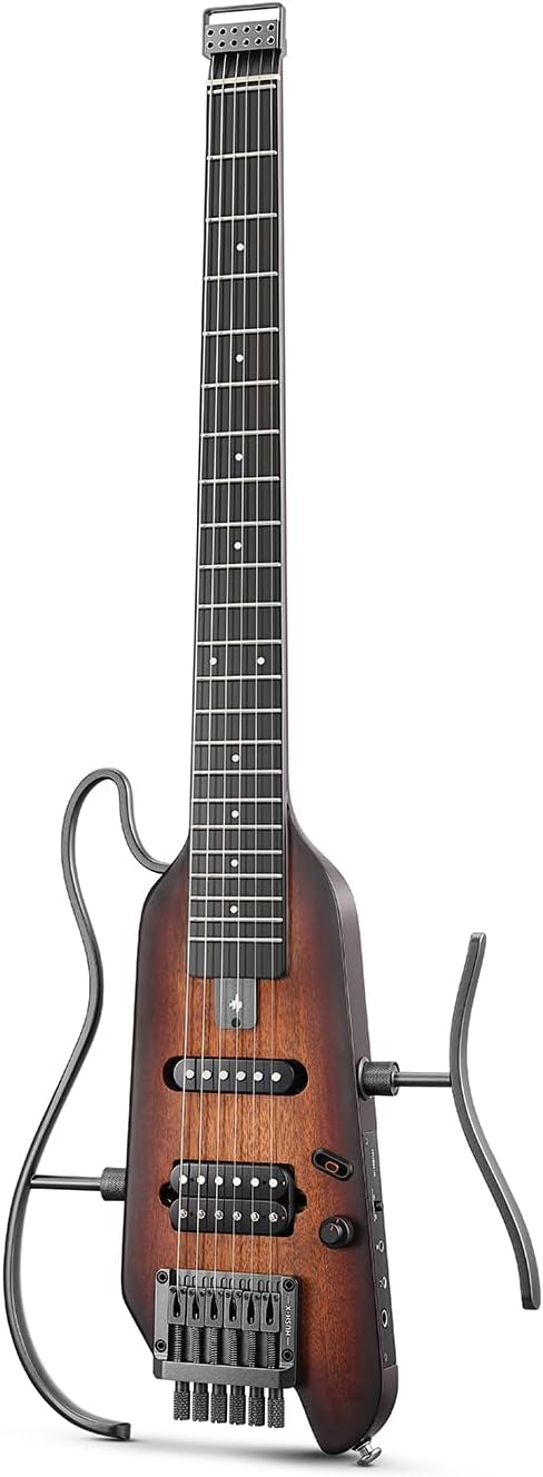 Donner HUSH-X Electric Guitar Kit - Featherlight Headless Guitar, Great for Travel and Practice, Mahogany Solid Body with Easy Assemble Stands, Gig Bag, All Accessories, Christmas Gift, Sunburst