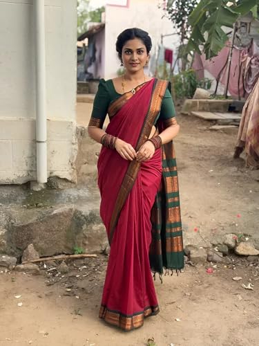 Image of South Cotton Gadwal Saree for Women | Celebrity Inspired Traditional Ethnic Wear | Chettinad & Kalyani Cotton Sarees | Soft Cotton Saree with Blouse Piece